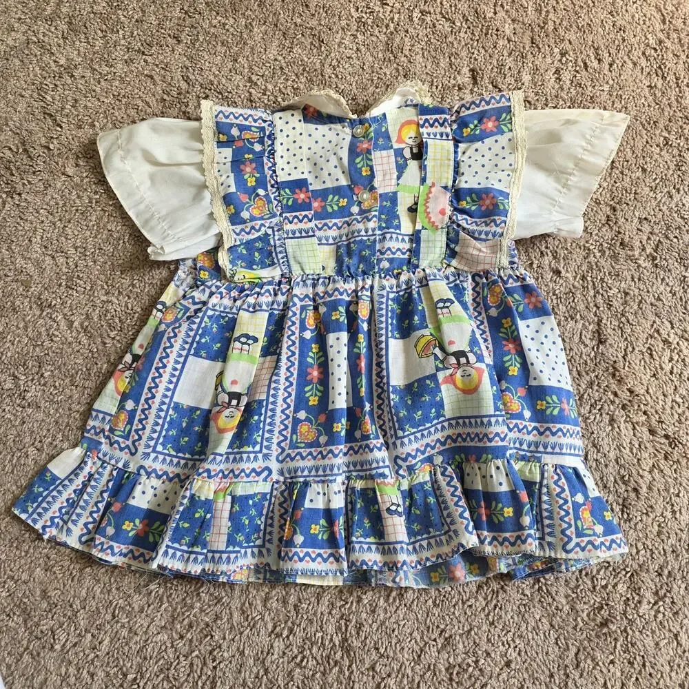 Vintage Cottagecore Peasant Dress Girls 2T Amish Floral Prairie 70s Ruffle Layer